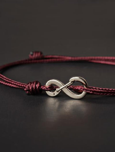 We Are All Smith Infinity Bracelet - Maroon Cord with Silver Clasp